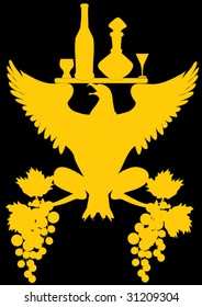 ilustración con águila dorada y vino