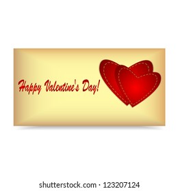 illustration of gold envelope with two red hearts and inscription