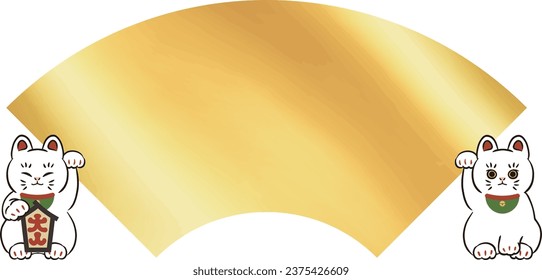 Illustration of a Gold Fan-Shaped Frame with a Beckoning Cat
Translating:lucky