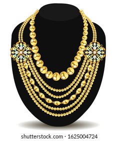 Illustration of a gold feminine necklace with beads