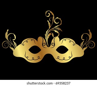 Illustration gold floral carnival mask isolated - vector