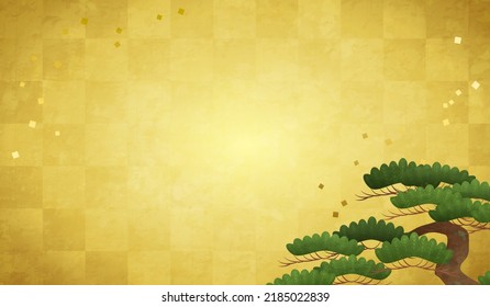 Illustration of a gold folding screen with pine and gold leaf