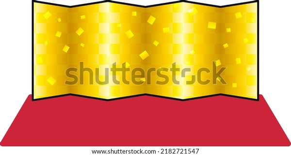 Illustration of gold folding screen and red\
carpet. Vector\
illustration.