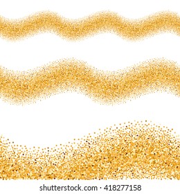 Illustration of Gold Glittering Waves on White Background