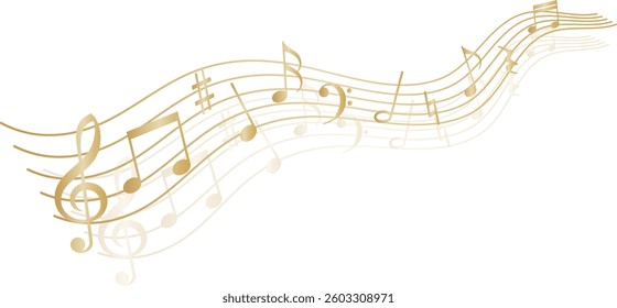 Illustration of gold gradient flowing musical notes