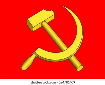 Illustration of the gold hammer and sickle on red flag