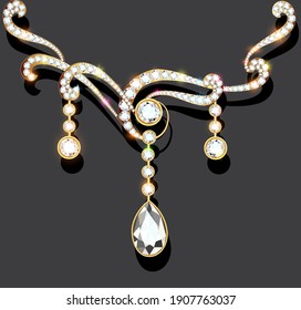 Illustration of a gold jewelry necklace with precious stones