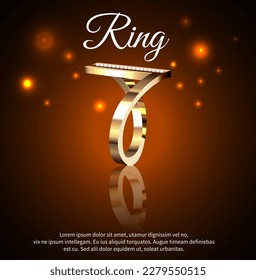 Illustration of a gold jewelry ring with cubic zirconias