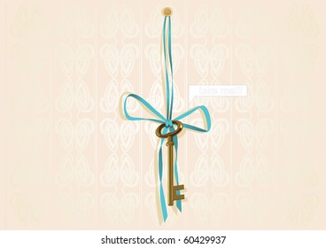 Illustration of a gold key and blue ribbon