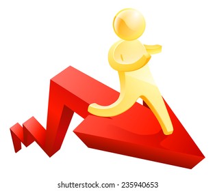 An illustration of a gold man running on an upwards moving arrow