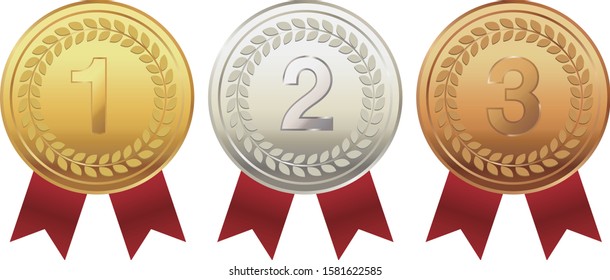 Illustration of gold medal, silver medal and bronze medal