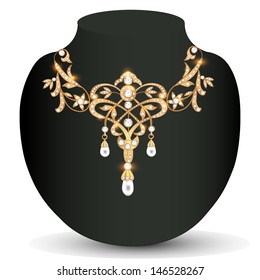 Illustration gold necklace wedding women with gems
