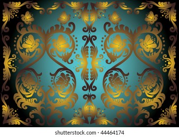illustration with gold ornament on blue background