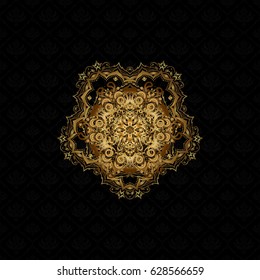 Illustration gold pattern on a black background. Can be used for textile or fabric.