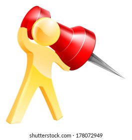 An Illustration Of A Gold Person Pinning Something With A Giant Map Pin Or Thumb Tack