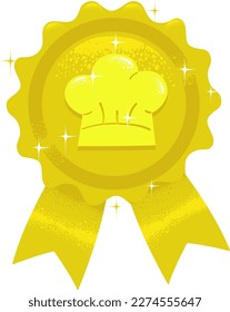 Illustration of Gold Ribbon Award with Toque Blanche Design for Chef or Cooking Contest