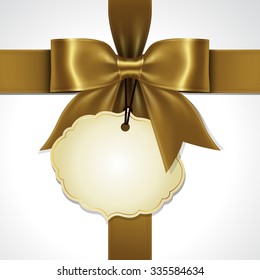 Illustration of gold ribbon bow vector with tag card