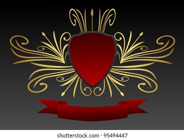 Illustration of gold royal label for design on gray background