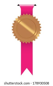 the illustration of gold seal with pink ribbon / seal with pink ribbon / the award
