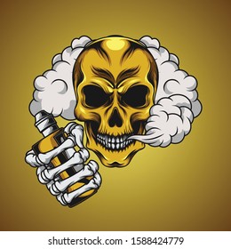 Illustration of gold skull vaping