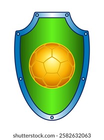 Illustration of a gold soccer ball on a shield