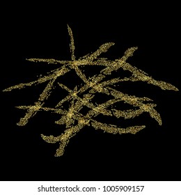 Illustration of a gold sparkling line on a black background.