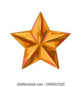 Illustration of gold star. Stylized hand drawn image in retro style.