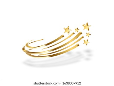 Illustration with gold stars on a white background for conceptual design. Metallic gold background. The concept of the celebration. Space background. 3d.