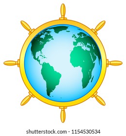 Illustration of the gold steering wheel and globe. Elements of this image furnished by NASA 