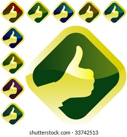 Illustration of a gold thumb up label