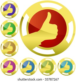 Illustration of a gold thumb up label