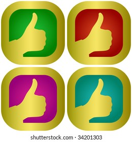 Illustration of a gold thumb up label
