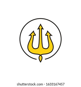 Illustration gold trident circular king of Poseidon Triton spear logo vector icon
