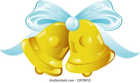 Illustration Of Gold Wedding Bells Icon With Ribbon