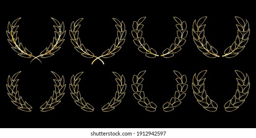 Illustration with gold wreaths on black background. Holiday vector illustration. Christmas banner. Stock image. EPS 10.