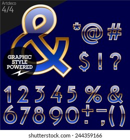 Illustration of golden alphabet. Art deco. File contains graphic styles available in Illustrator. Set 4