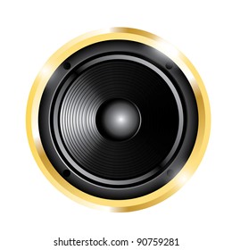 illustration of golden audio speaker. Isolated on white background