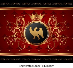 Illustration golden background with heraldic eagle - vector