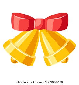 Illustration of golden bells with red bow. Merry Christmas or Happy New Year decoration.