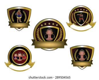 Illustration of golden boxer banner set