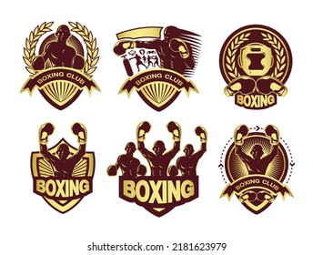 Illustration Golden Boxing Logo Set Stock Vector (Royalty Free ...