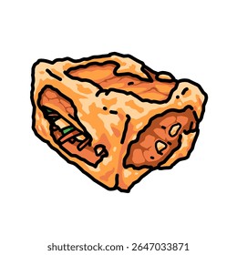 Uma ilustração de um tofu de pelúcia frito marrom dourado com massa crocante sobre fundo branco