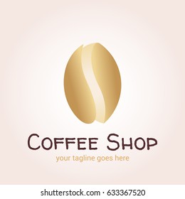 Illustration of golden coffee beans. Vector logo template for coffee house, cafe or design of restaurant menu. The creative idea for the coffee shop, coffee store, design banners or  print. EPS10.