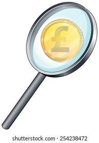 Illustration of a golden coin with magnifying glass