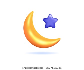 illustration of a golden crescent moon with stars. decoration, ornament, object or item. symbol or icon. minimalist 3d style design. design elements, ramadan, eid al-fitr, eid al-adha