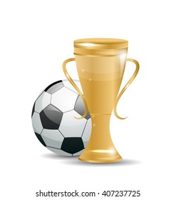 Illustration Golden Cup with Football Ball. Objects Isolated on White Background - Vector