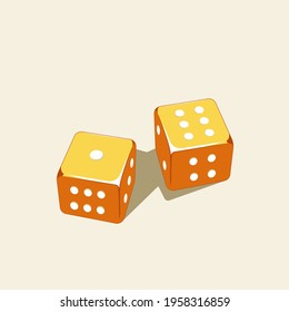 Illustration of golden dices shows the sum of the number seven