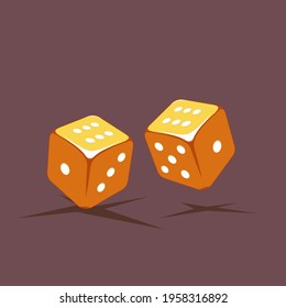 Illustration of golden dices shows the sum of the number twelve