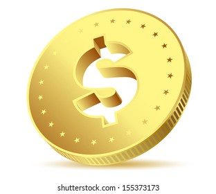 illustration of golden dollar isolated on white background. Vector EPS10.