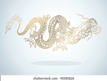 Illustration of golden dragon in the Asian style